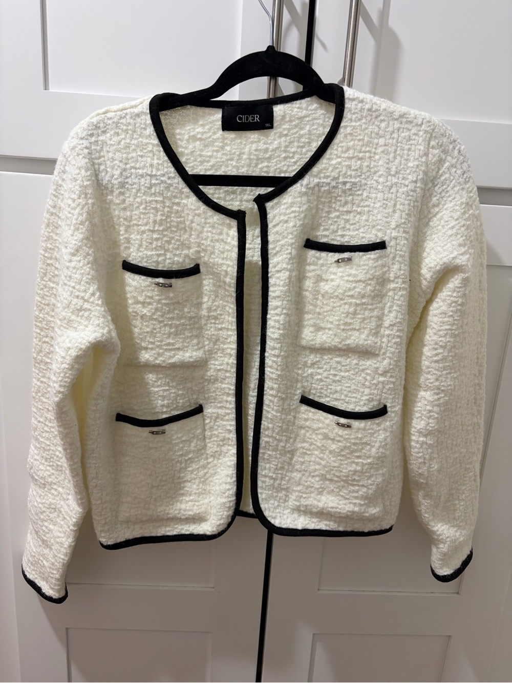Cider Cream Bouclé Blazer with Black Trim